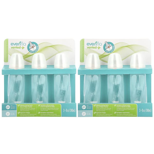 Evenflo Feeding, Vented+Twist PP 透明奶瓶，標準，0 個月以上，慢流量，6 個，每個 8 盎司（240 毫升）