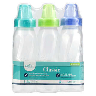 Evenflo Feeding, Classic Bottles, Standard, 0+ Months, Slow Flow, 3 Bottles, 8 oz (240 ml) Each