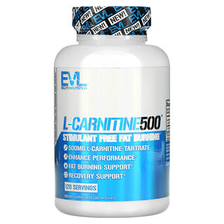 EVLution Nutrition, L-CARNITINE500, Stimulant Free Fat Burning, Fettverbrenner ohne Stimulanzien, 120 Kapseln