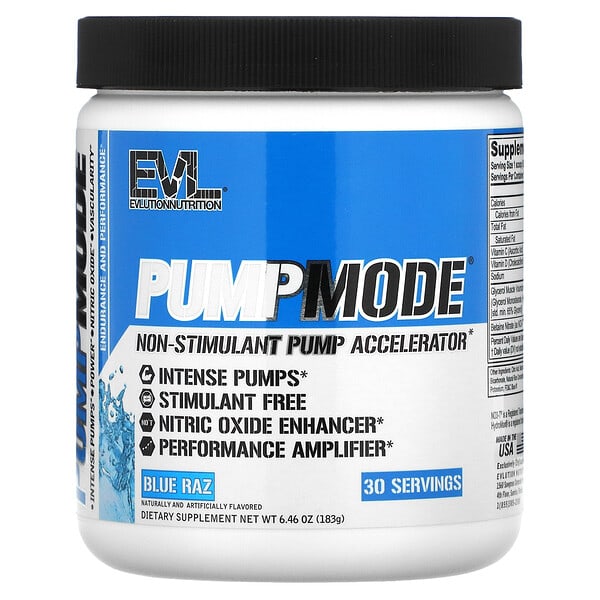 EVLution Nutrition, PumpMode（パンプモード）、非刺激性パンプアクセラレータ、ブルーラズ風味、183g（6.46オンス）