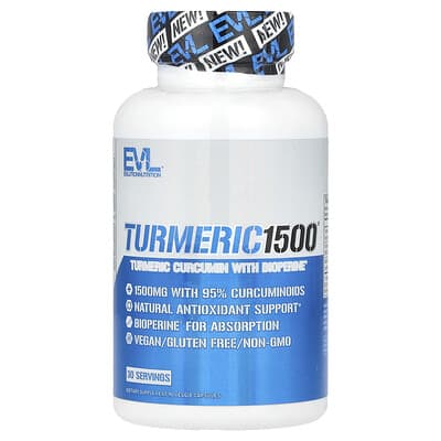 EVLution Nutrition, Turmeric 1500® with BioPerine® Curcumin, 90 Vegetarian Capsules