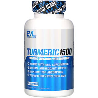 EVLution Nutrition, Turmeric1500، عدد 90 كبسولة نباتية