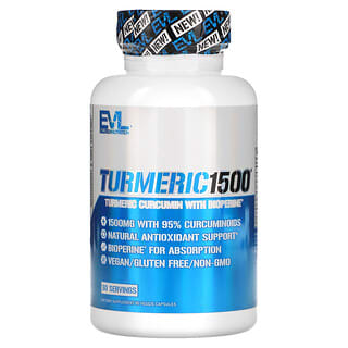 EVLution Nutrition, Turmeric1500, Curcumina de cúrcuma con Bioperine, 90 cápsulas vegetales