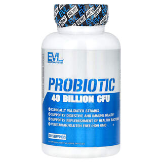 EVLution Nutrition, Suplemento probiótico, 40.000 millones de UFC, 60 cápsulas vegetales (20.000 millones por cápsula)