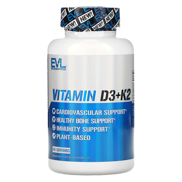 EVLution Nutrition‏, ויטמין D3 ו-K2, 60 כמוסות צמחיות