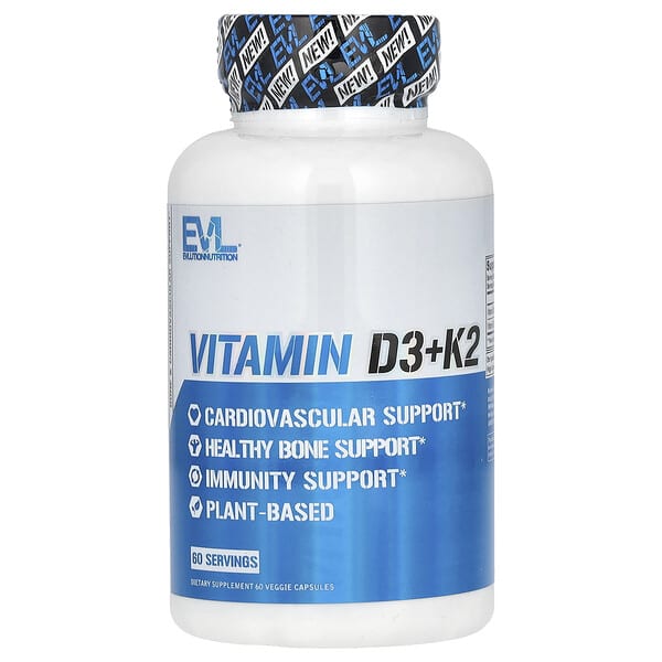 EVLution Nutrition Vitamin D3+K2, 60 Veggie Capsules