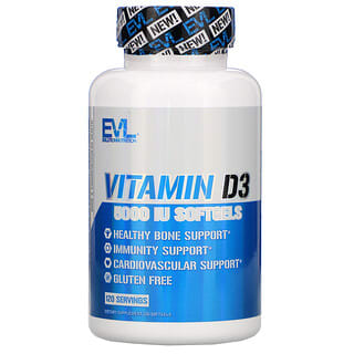 EVLution Nutrition, Vitamina D3, 5.000 UI, 120 Cápsulas Softgel