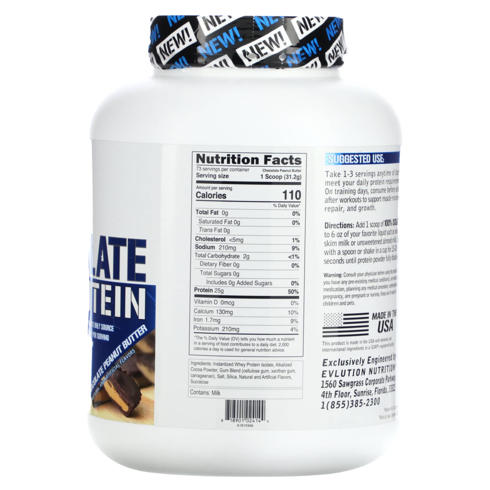 EVLution Nutrition, 100 Isolate Protein, Chocolate Peanut Butter, 5 lb