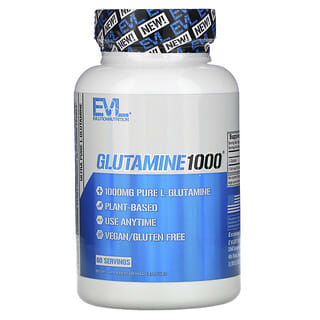 EVLution Nutrition, Glutamine1000, Suplemento de glutamina, 1000 mg, 120 cápsulas vegetales