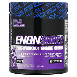 EVLution Nutrition, ENGN Shred（エンジンシュレッド）、Pre-Workout Shred Engine（プレワークアウトシュレッドエンジン）、グレープ味、222g（7.8オンス）