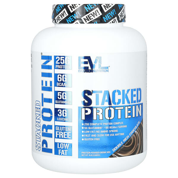 EVLution Nutrition Stacked Protein, Double Rich Chocolate, 5 lb (2,268 kg)
