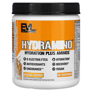 EVLution Nutrition, HydrAmino, Suplemento con aminoácidos para promover la hidratación, Naranja y mango, 237 g (8,4 oz)