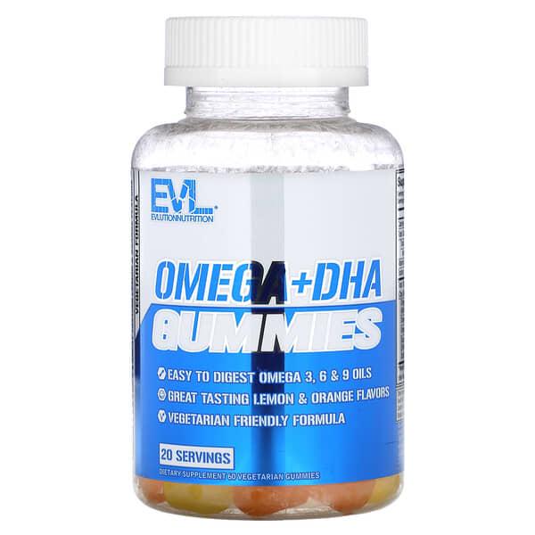 EVLution Nutrition, オメガ＋DHA（ドコサヘキサエン酸）グミ、植物性グミ60粒