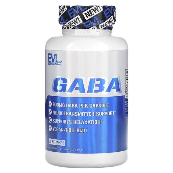 EVLution Nutrition, GABA, 600 mg, 60 pflanzliche Kapseln