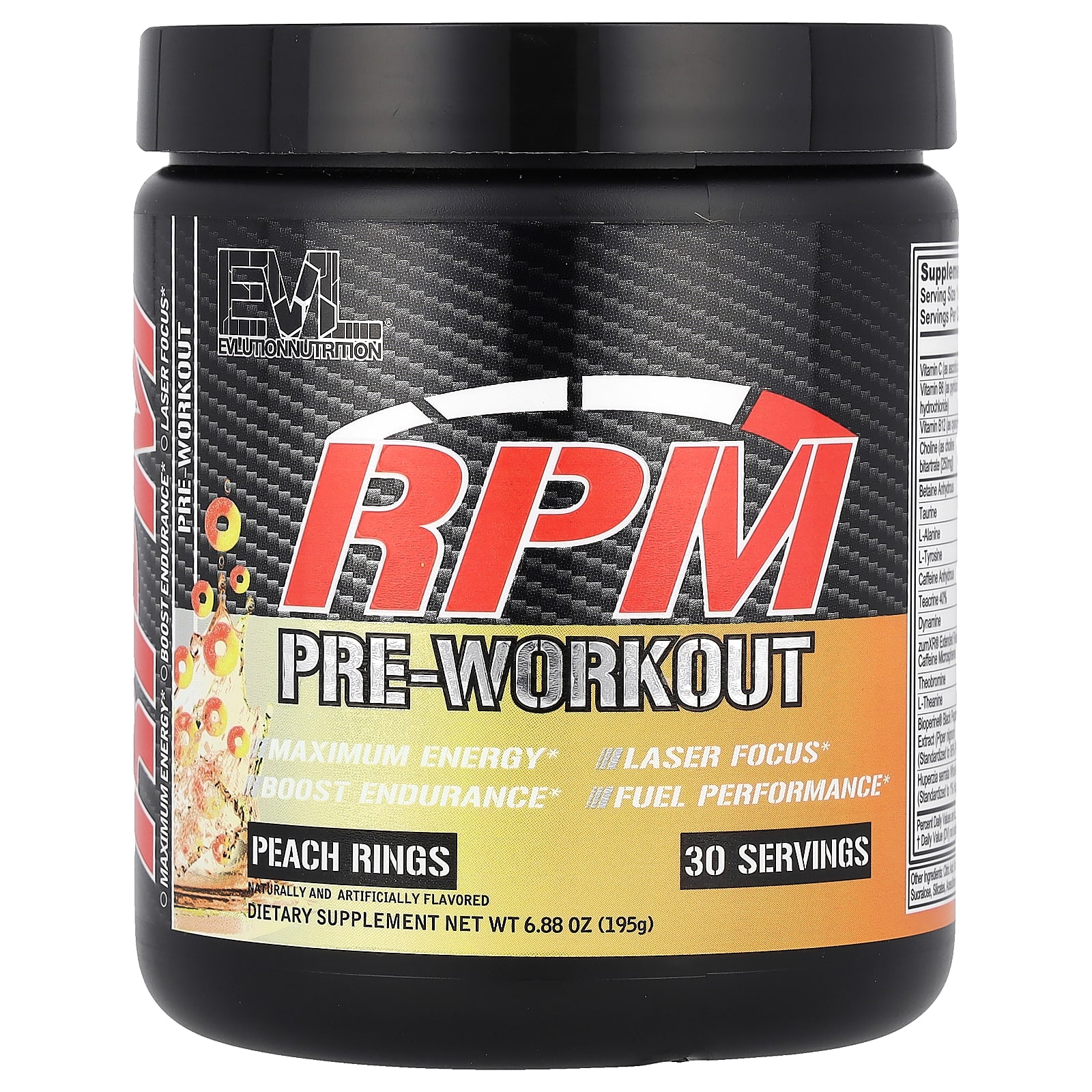 EVLution Nutrition, RPM, PreWorkout, Peach Rings, 6.88 oz (195 g)