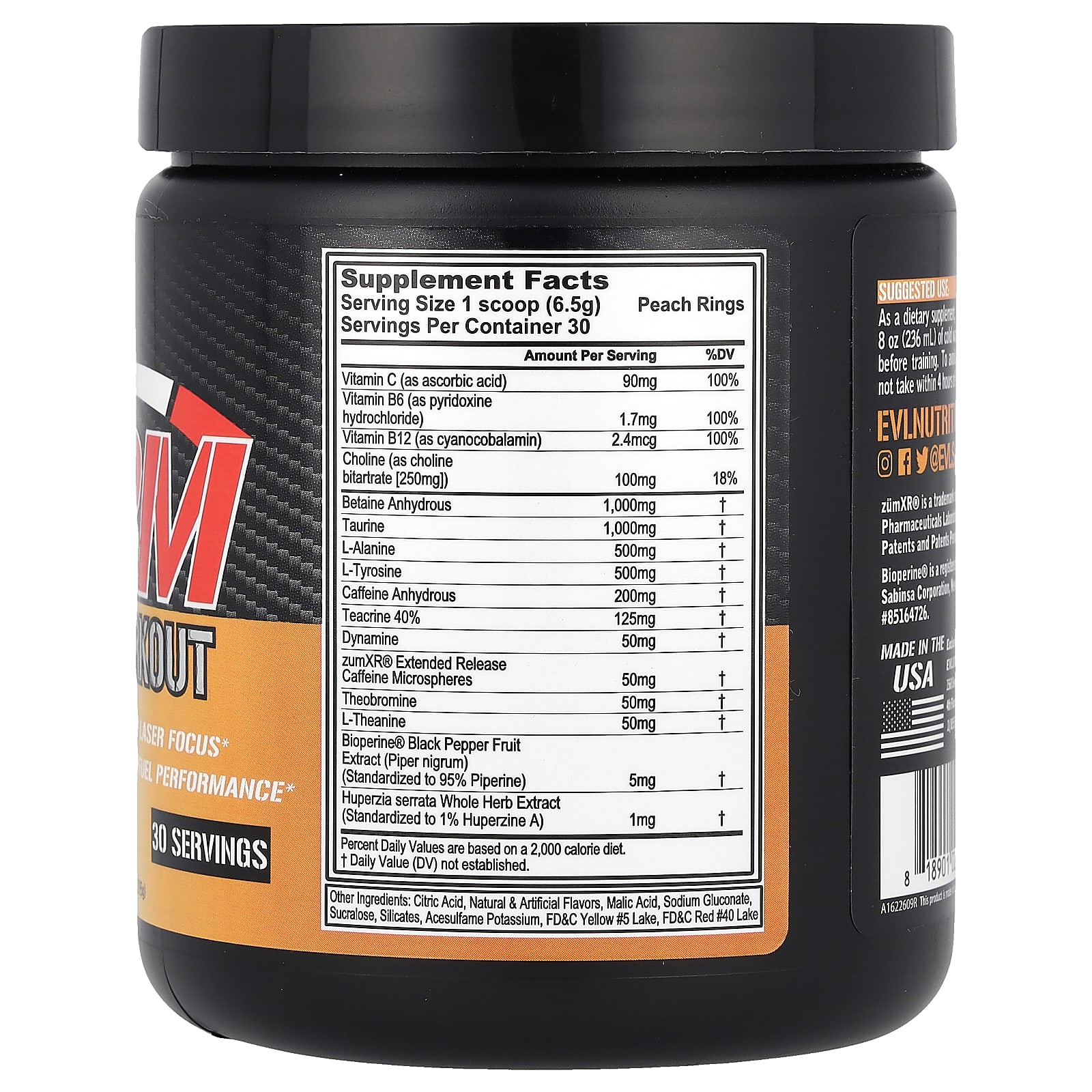 EVLution Nutrition, RPM、プレワークアウト、ピーチリング風味、195g（6.88オンス）
