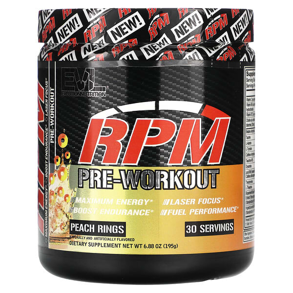 EVLution Nutrition, RPM, PreWorkout, Peach Rings, 6.88 oz (195 g)