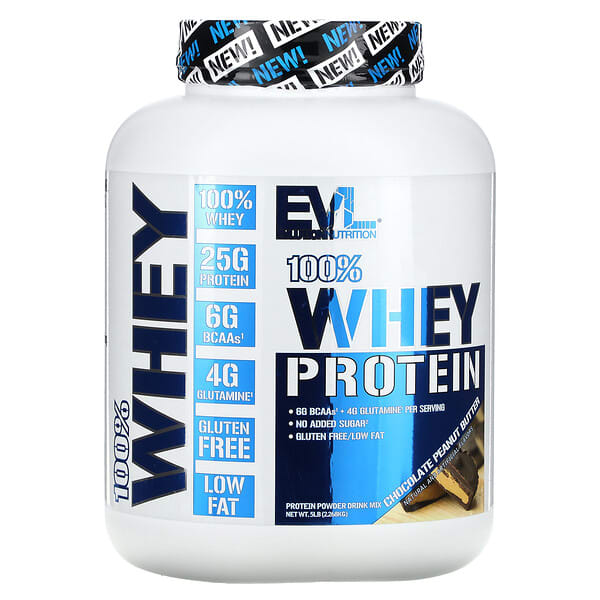 EVLution Nutrition, 100% Whey Protein, Chocolate Peanut Butter, 5 lb (2 ...