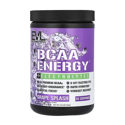 EVLution Nutrition, BCAA Energy & Electrolyte Formula, Grape Flavor, 12.2 oz (345 g)