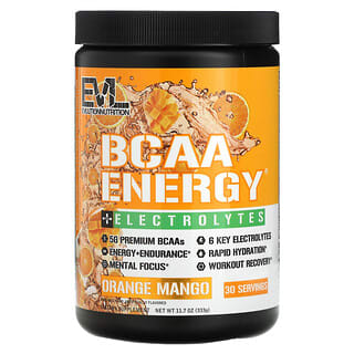 EVLution Nutrition, Eletrólitos BCAA Energy Plus, Laranja e Manga, 333 g (11,7 oz)