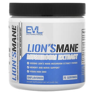 EVLution Nutrition, Lion's Mane Mushroom Extract, Unflavored, 2.6 oz (75 g)