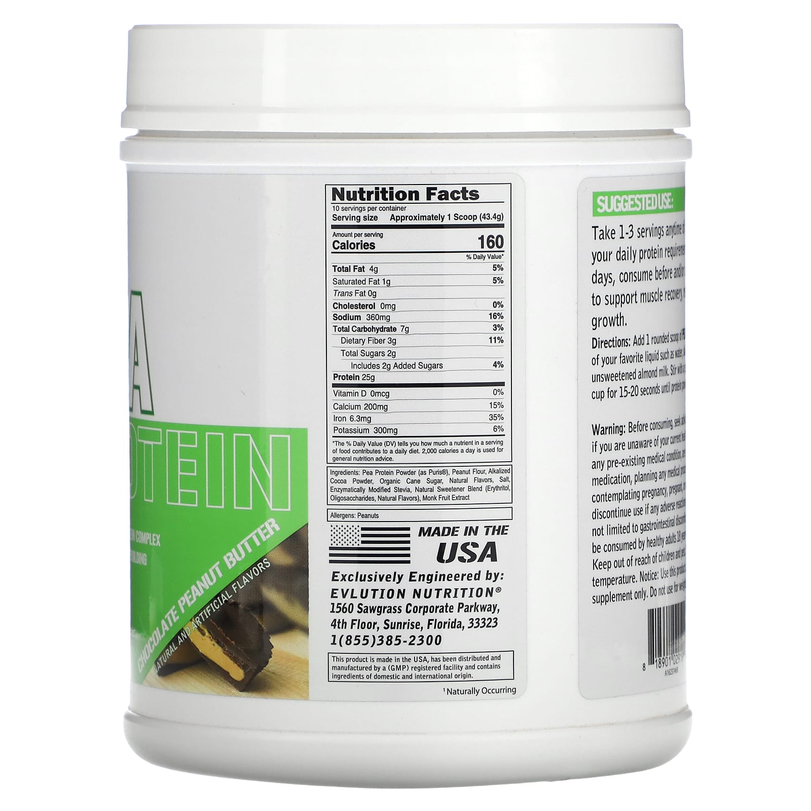 Evlution Nutrition Pea Protein Chocolate Peanut Butter 1 Lb 454 G 2535