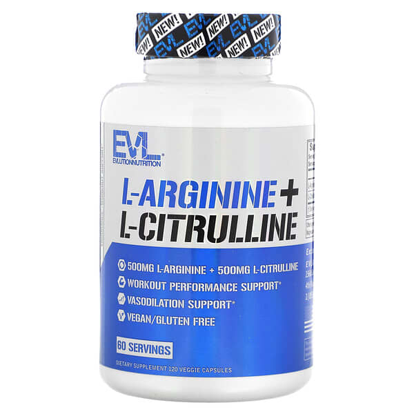 EVLution Nutrition, L-精胺酸 + L-瓜氨酸，120 粒素食膠囊