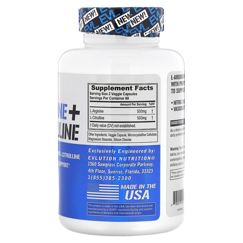 l carnitine l arginine vitamin e L-Arginine + L-Citrulline, 120 Veggie Capsules