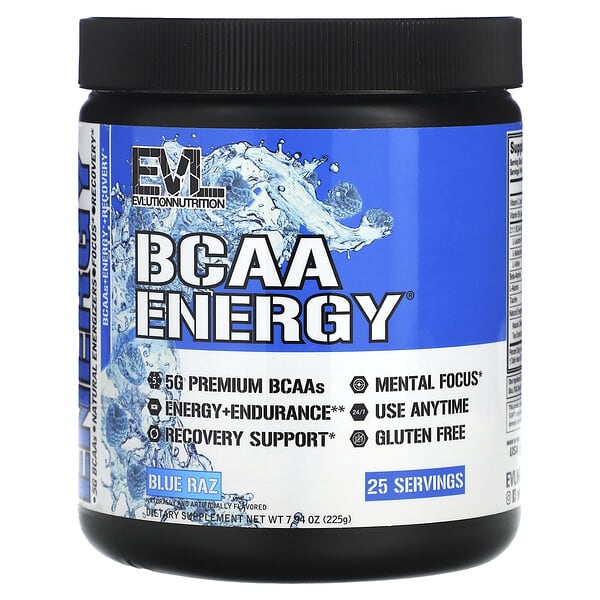 Evlution Nutrition, Bcaa Energy, Blue Raz, 7.94 Oz (225 G)