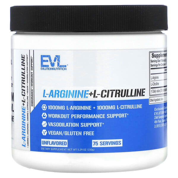 EVLution Nutrition, L-精胺酸 + L-瓜氨酸，原味，5.29 盎司（150 克）