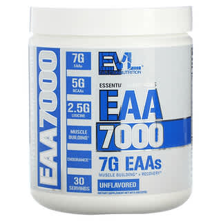 EVLution Nutrition, EAA 7000, Aminoácidos esenciales, Sin sabor, 237 g (8,4 oz)