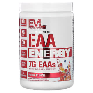 EVLution Nutrition, Acides aminés essentiels, Énergie EAA, punch aux fruits, 357 g