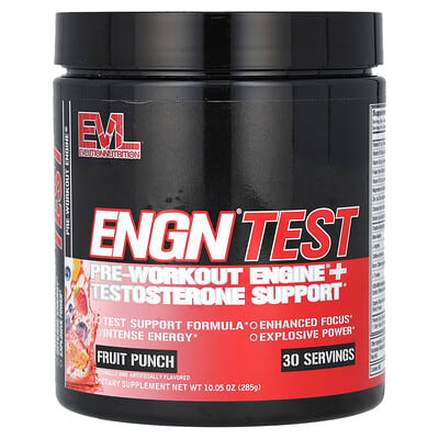 EVLution Nutrition, ENGN Test, Pre-Workout Fat Burning Engine + Testosterone Support, Fruit Blend, 10.05 oz (285 g)
