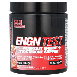 EVLution Nutrition, ENGN Test, Pre-Workout Engine + wsparcie testosteronu, poncz owocowy, 285 g