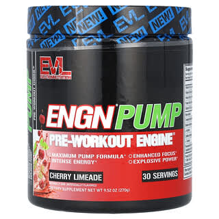 EVLution Nutrition, Engn Pump, Suplemento para el preentrenamiento, Limonada de cereza, 270 g (9,52 oz)