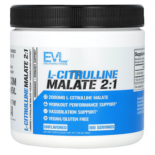 EVLution Nutrition, L-цитруллин малат 2:1, без вкусовых добавок, 200 г (7,05 унции)