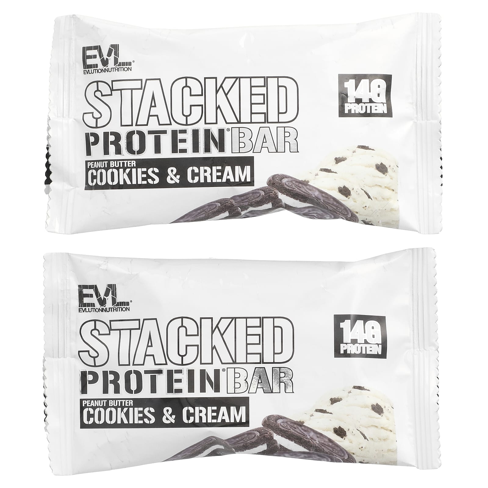 Stacked Protein（スタックドプロテイン）バー、ピーナッツバター クッキー＆クリーム、2本、各65g（2.29オンス）