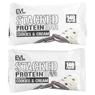 EVLution Nutrition, Barra de Proteína Stacked, Biscoitos de Manteiga de Amendoim e Creme, 2 Barras, 65 g (2,29 oz) Cada