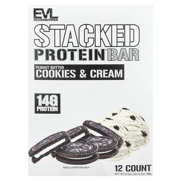 EVLution Nutrition, Stacked Protein Bar, Peanut Butter Cookies & Cream ...