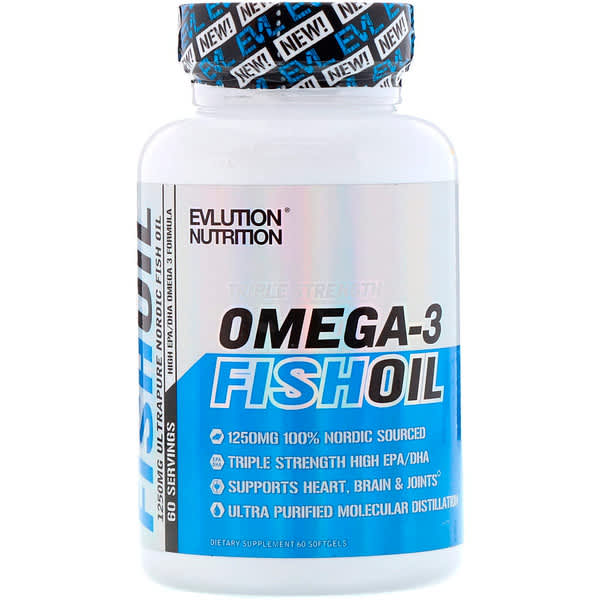 EVLution Nutrition, Omega-3 Fish Oil, Triple Strength, 60 Softgels