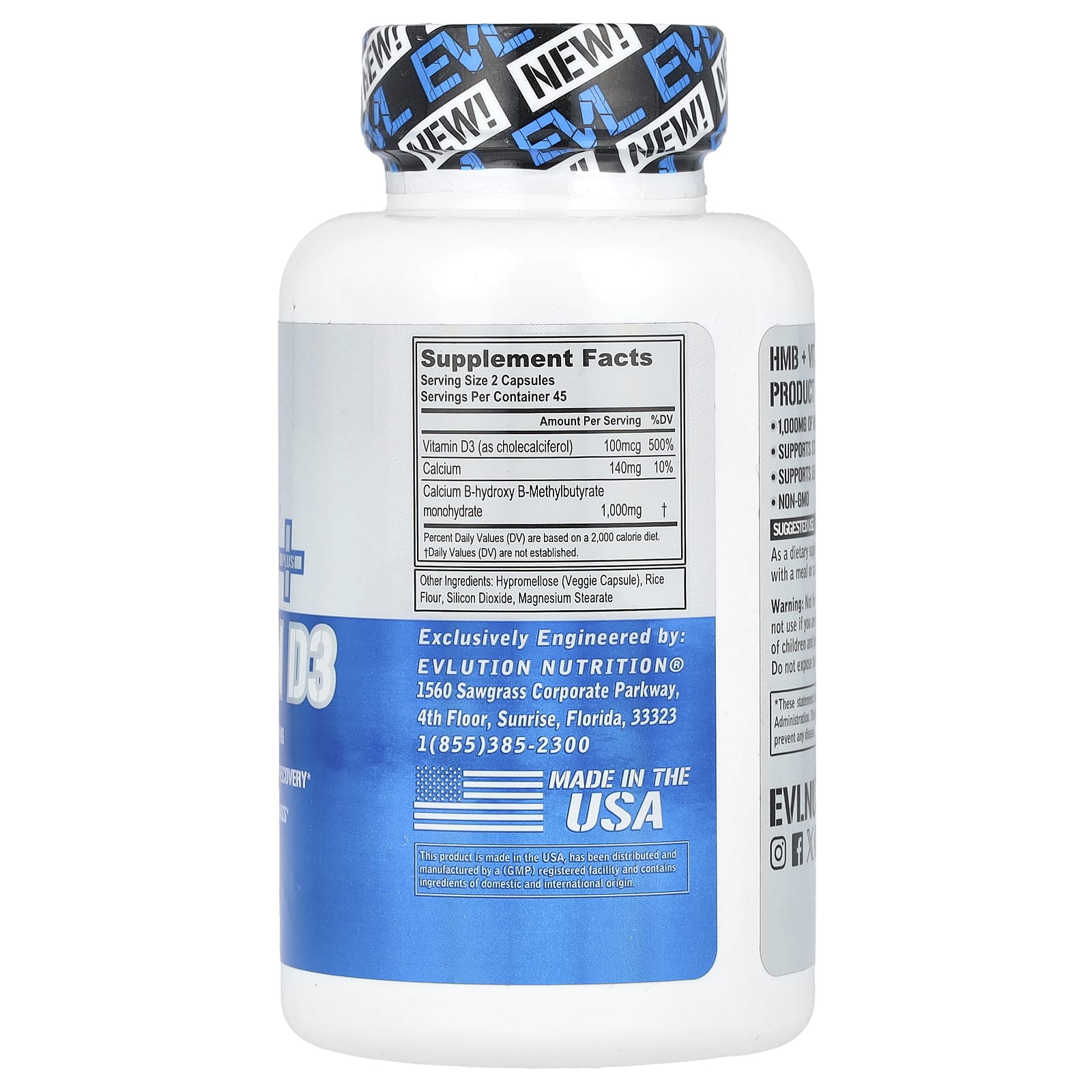 EVLution Nutrition, HMB + Vitamin D3, 90 Veggie Capsules