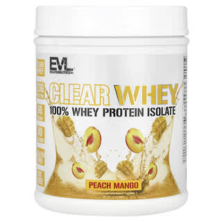 EVLution Nutrition, Clear Whey, 100 % isolat de protéines de lactosérum, Pêche et mangue, 500 g