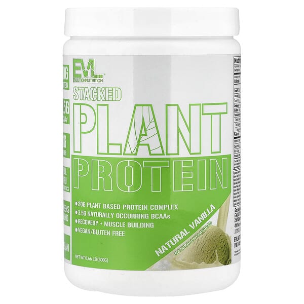 EVLution Nutrition Stacked Plant Protein, Natural Vanilla, 0.66 lb (300 g)