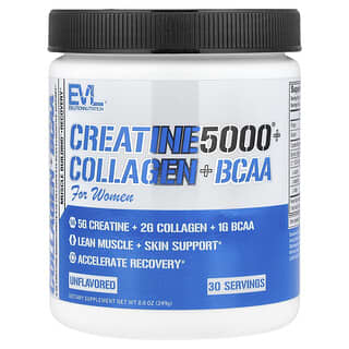 EVLution Nutrition, Creatine5000® con colágeno y BCAA, Para mujeres, Sin sabor, 249 g (8,8 oz)