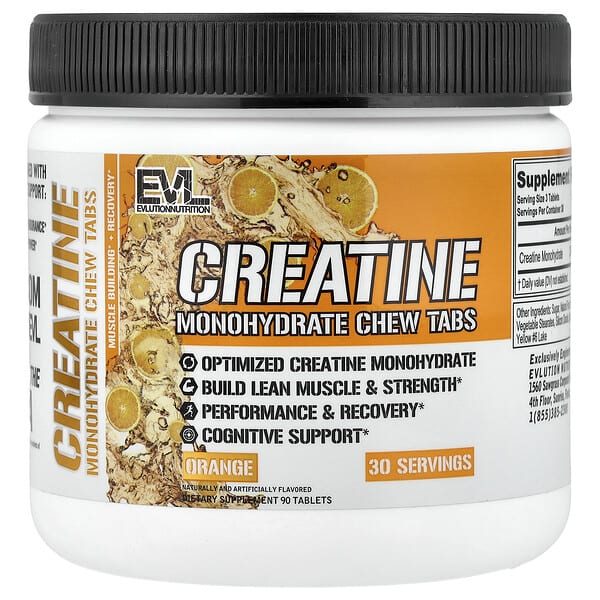 EVLution Nutrition Creatine Monohydrate Chew Tabs, Orange, 90 Tablets