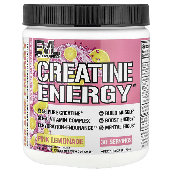 EVLution Nutrition Creatine Energy™, Pink Lemonade, 9 oz (225 g)