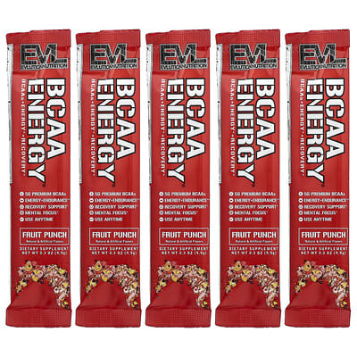 EVLution Nutrition, BCAA Energy®, Fruit Punch, 5 Packets, 0.3 oz (9.9 g) Each
