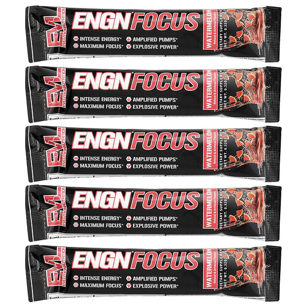 EVLution Nutrition, ENGN® 포커스, 수박, 5팩, 각 9g(0.32oz)