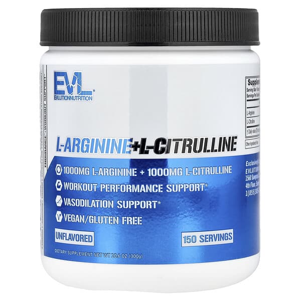 EVLution Nutrition, L-Arginine + L-Citrulline, Unflavored, 10.6 oz (300 g) — product photo 1