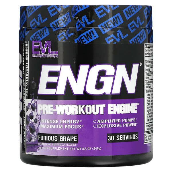 EVLution Nutrition, ENGN プレワークアウト、フュリアスグレープ、243g（8.6 oz）